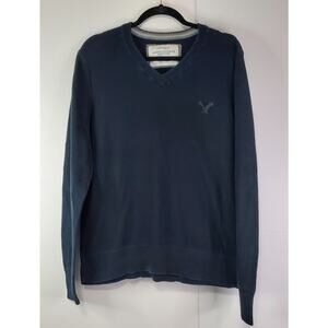 American Eagle Sweater Mens Large Vintage Fit Long Sleeve Black V Neck